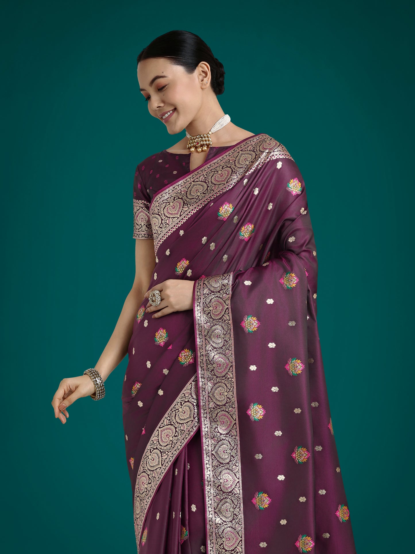 Dhiyona MJ Wine Charming Soft Banarasi Zari Woven Designer Satin Silk Saree With Lovely Blouse Piece