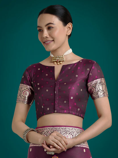 Dhiyona MJ Wine Charming Soft Banarasi Zari Woven Designer Satin Silk Saree With Lovely Blouse Piece