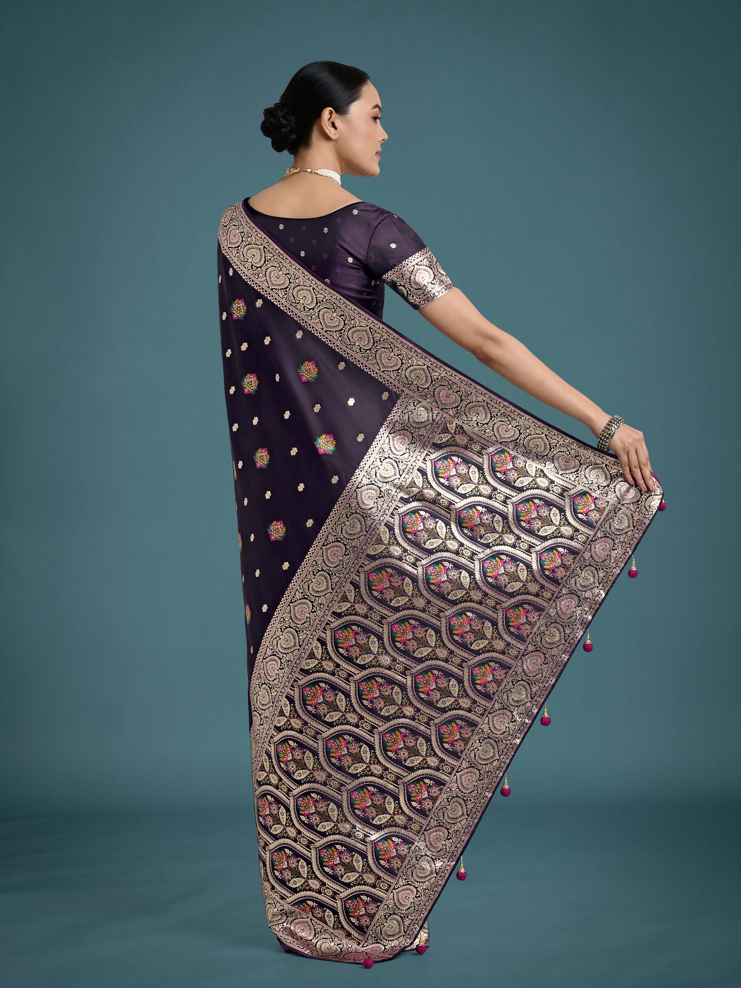 Dhiyona MJ Purple Charming Soft Banarasi Zari Woven Designer Satin Silk Saree With Lovely Blouse Piece