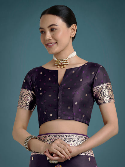 Dhiyona MJ Purple Charming Soft Banarasi Zari Woven Designer Satin Silk Saree With Lovely Blouse Piece