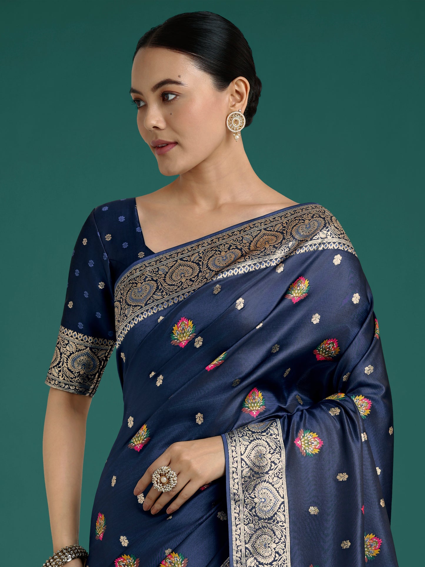 Dhiyona MJ Navy blue Charming Soft Banarasi Zari Woven Designer Satin Silk Saree With Lovely Blouse Piece
