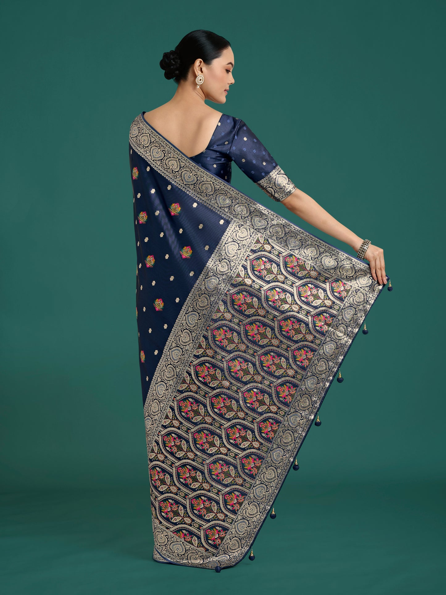 Dhiyona MJ Navy blue Charming Soft Banarasi Zari Woven Designer Satin Silk Saree With Lovely Blouse Piece