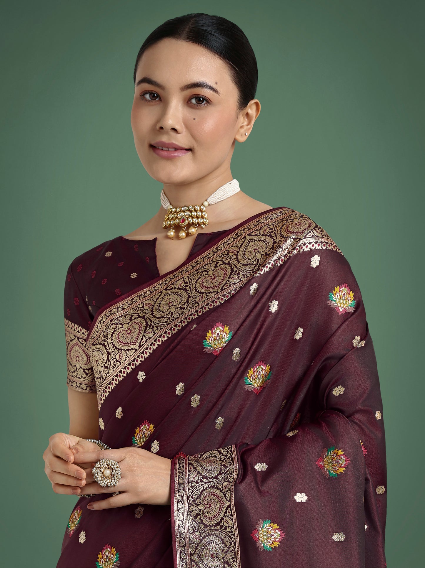 Dhiyona MJ Maroon Charming Soft Banarasi Zari Woven Designer Satin Silk Saree With Lovely Blouse Piece