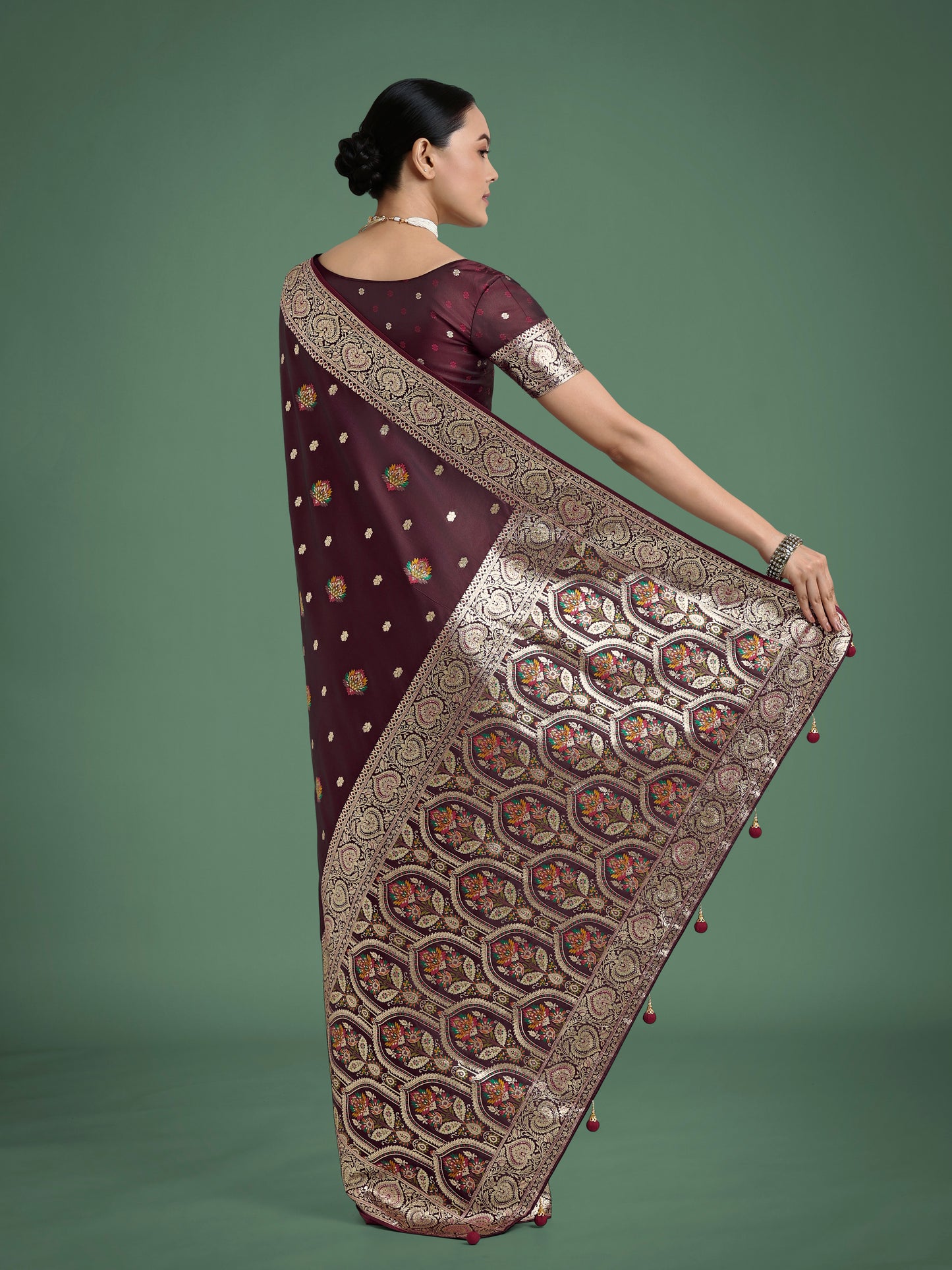 Dhiyona MJ Maroon Charming Soft Banarasi Zari Woven Designer Satin Silk Saree With Lovely Blouse Piece