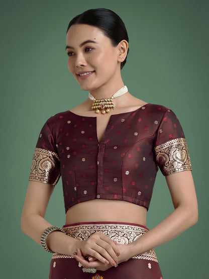 Dhiyona MJ Maroon Charming Soft Banarasi Zari Woven Designer Satin Silk Saree With Lovely Blouse Piece
