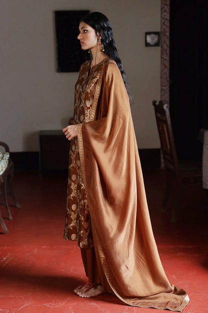 Women's Argan Oil Brown Woven Silk Salwar Suit