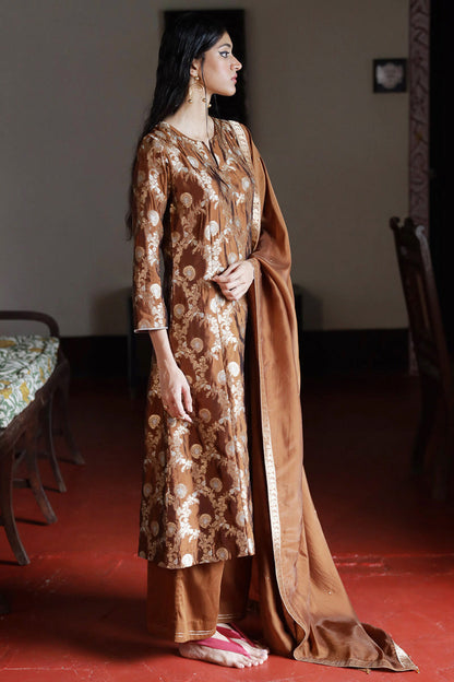 Women's Argan Oil Brown Woven Silk Salwar Suit