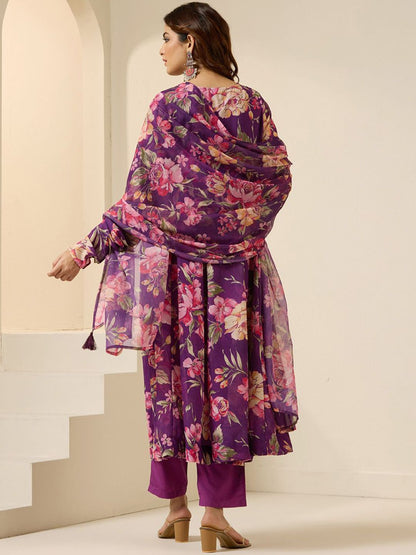 Dhiyona IS Women's Women Floral Printed Regular Kurta with Trousers & With Dupatta