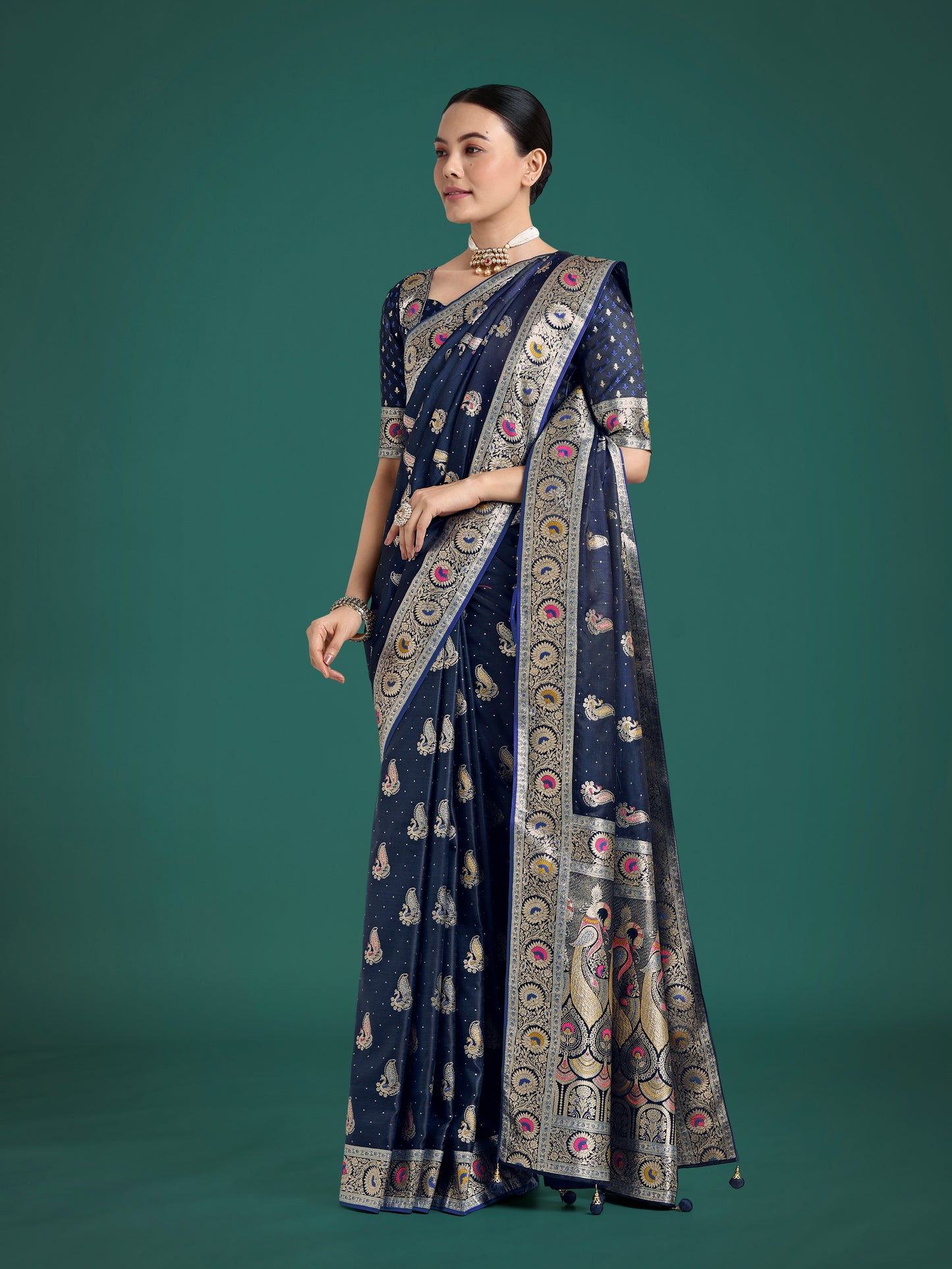Dhiyona MJ Blue Color Festival Wear Banarasi Satin Silk Designer Zari Weaving Saree
