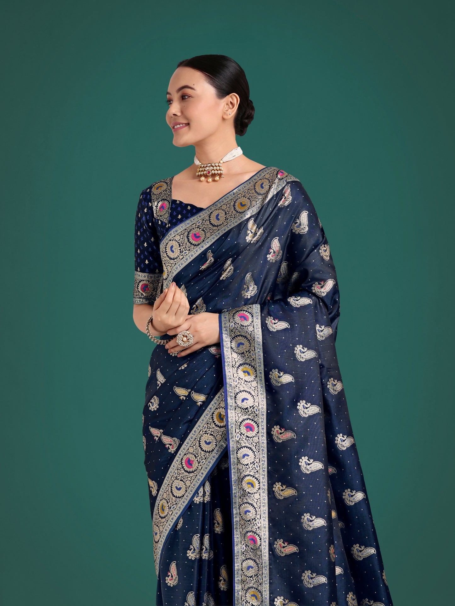 Dhiyona MJ Blue Color Festival Wear Banarasi Satin Silk Designer Zari Weaving Saree