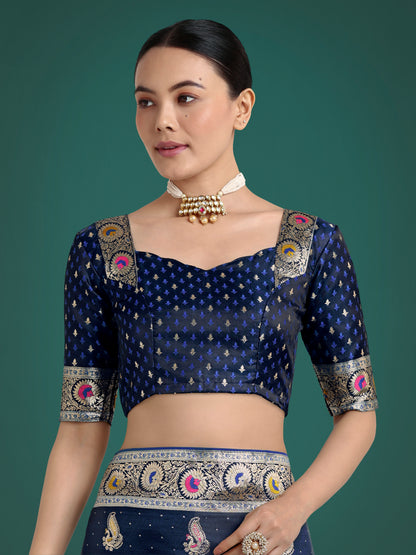 Dhiyona MJ Blue Color Festival Wear Banarasi Satin Silk Designer Zari Weaving Saree