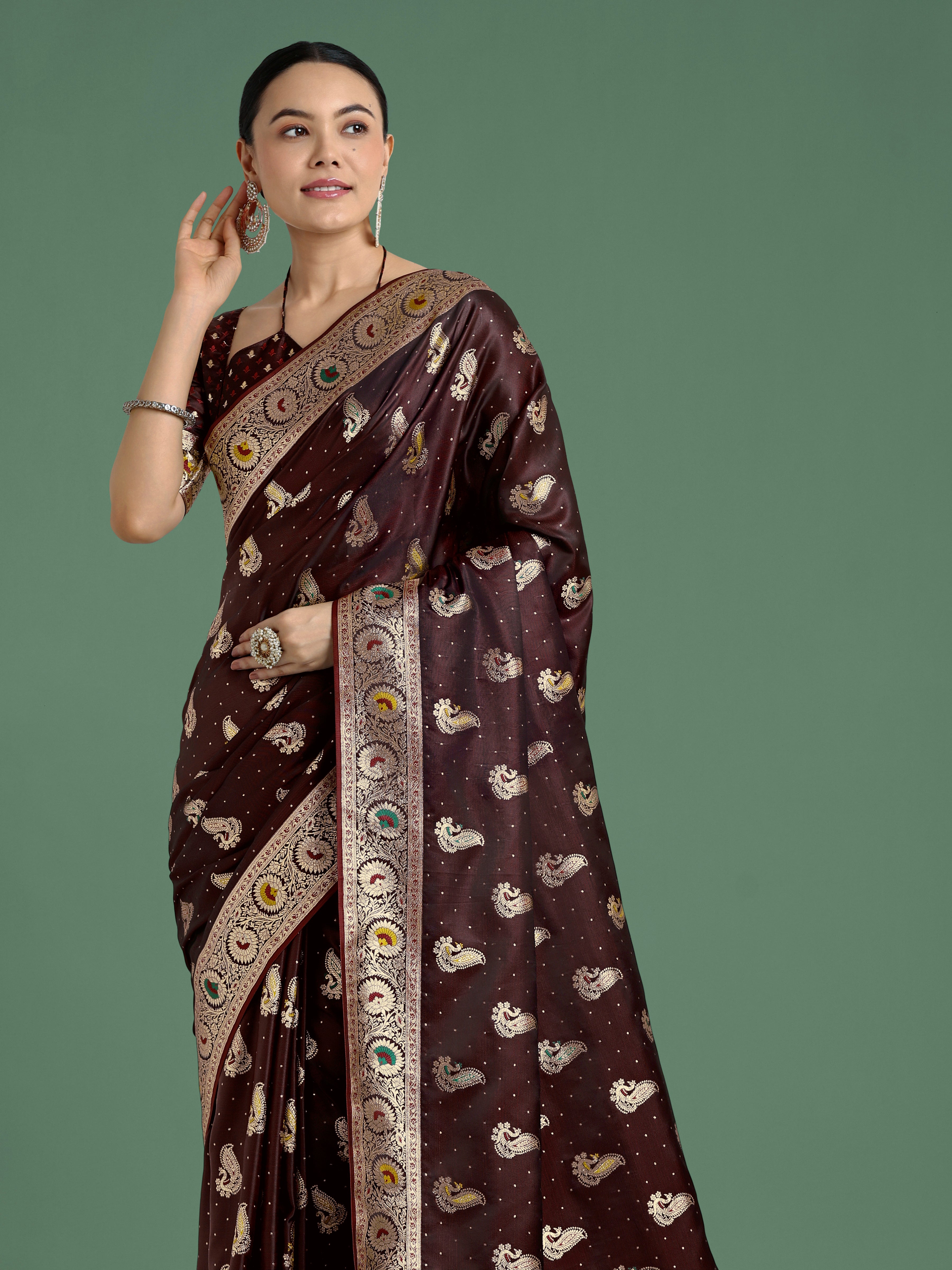 Dhiyona MJ Maroon Color Festival Wear Banarasi Satin Silk Designer Zari Weaving Saree