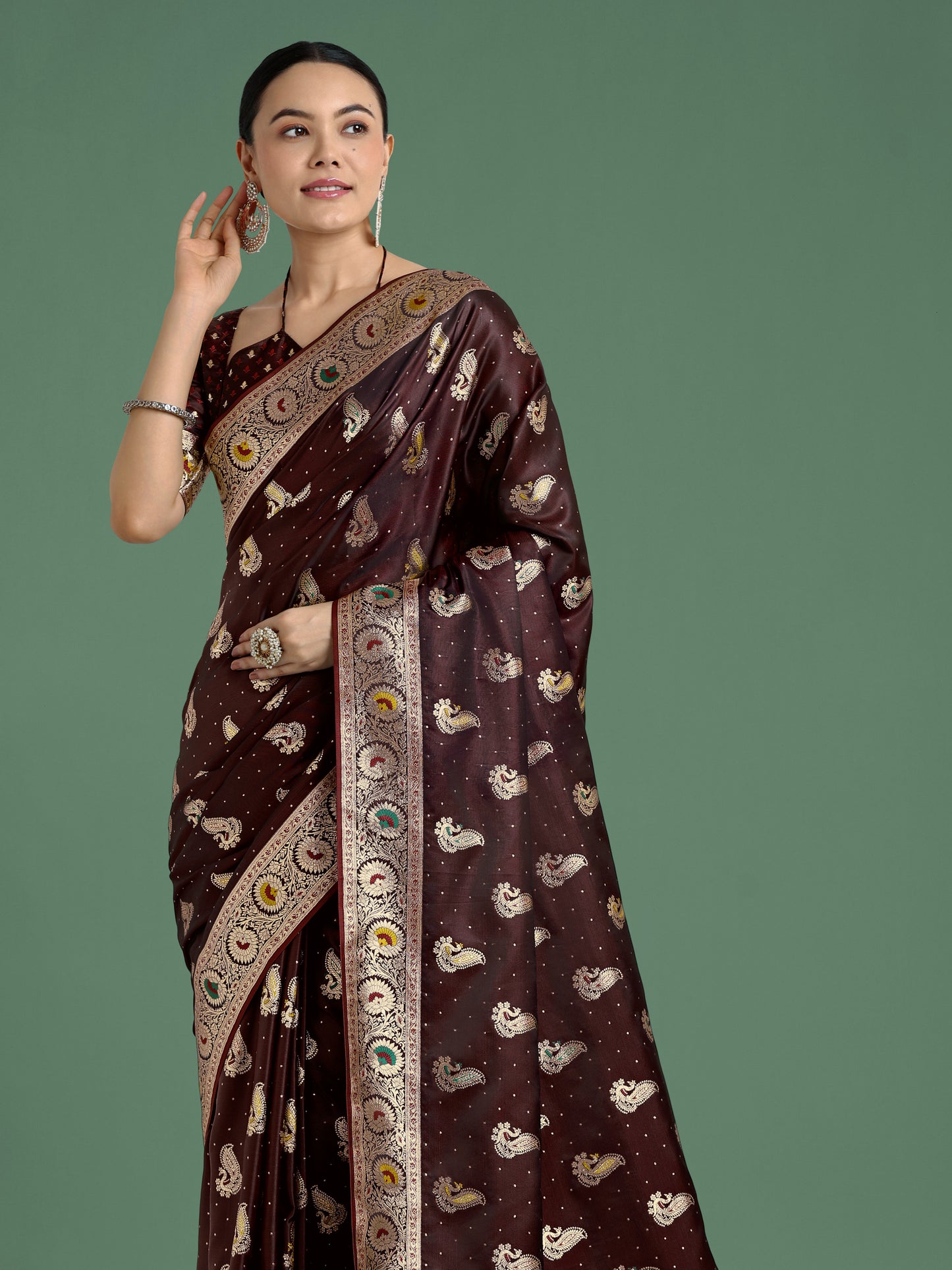 Dhiyona MJ Maroon Color Festival Wear Banarasi Satin Silk Designer Zari Weaving Saree