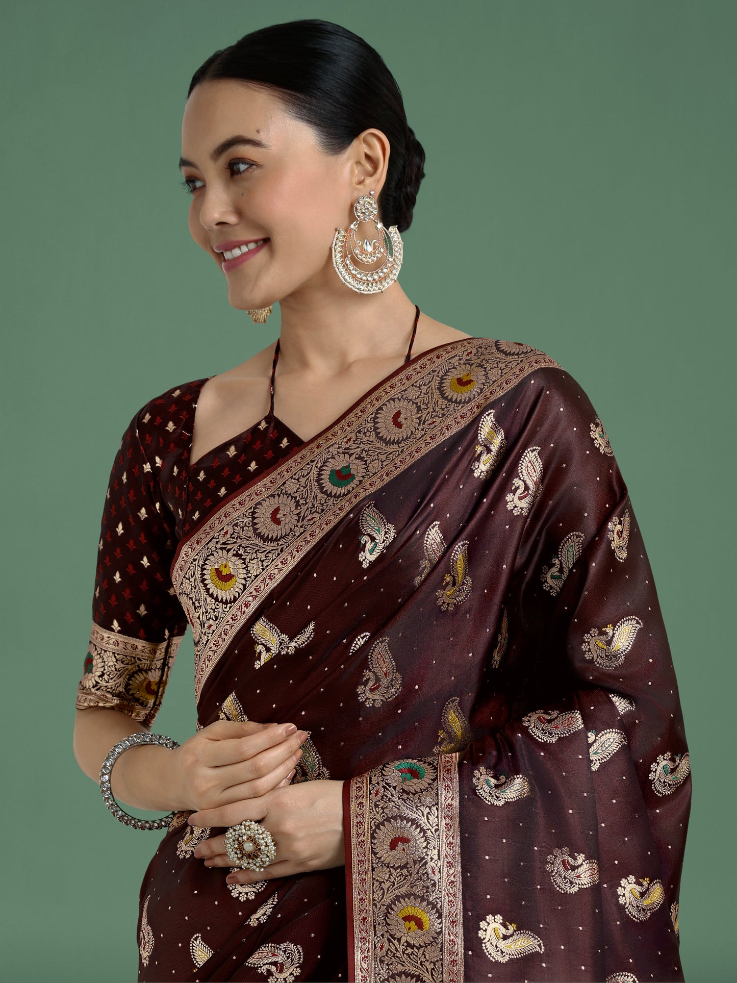 Dhiyona MJ Maroon Color Festival Wear Banarasi Satin Silk Designer Zari Weaving Saree