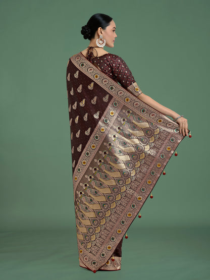 Dhiyona MJ Maroon Color Festival Wear Banarasi Satin Silk Designer Zari Weaving Saree