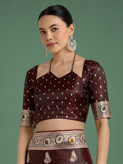 Dhiyona MJ Maroon Color Festival Wear Banarasi Satin Silk Designer Zari Weaving Saree