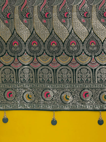 Dhiyona MJ Dark Green Color Festival Wear Banarasi Satin Silk Designer Zari Weaving Saree