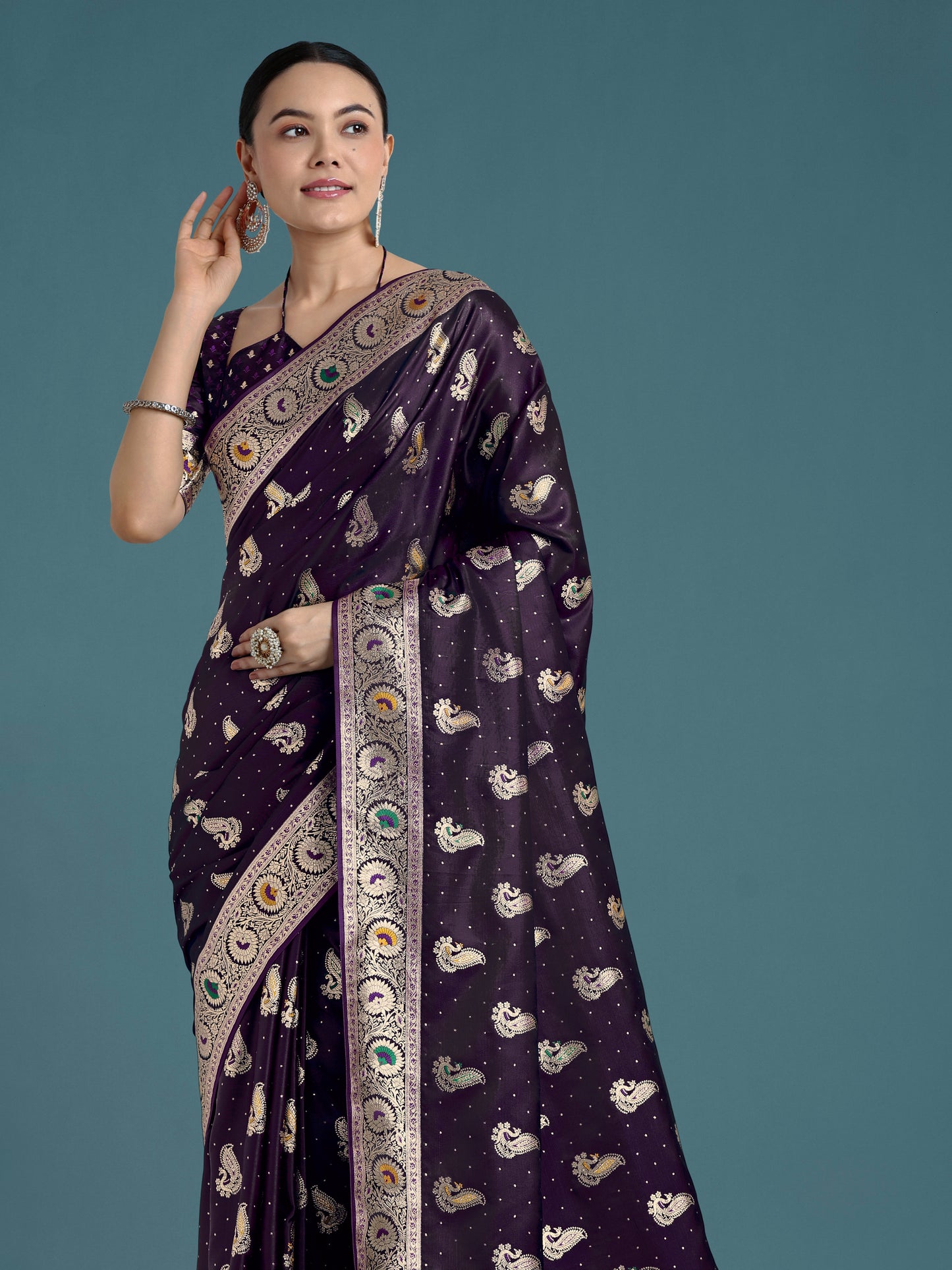 Dhiyona MJ Purple Color Festival Wear Banarasi Satin Silk Designer Zari Weaving Saree