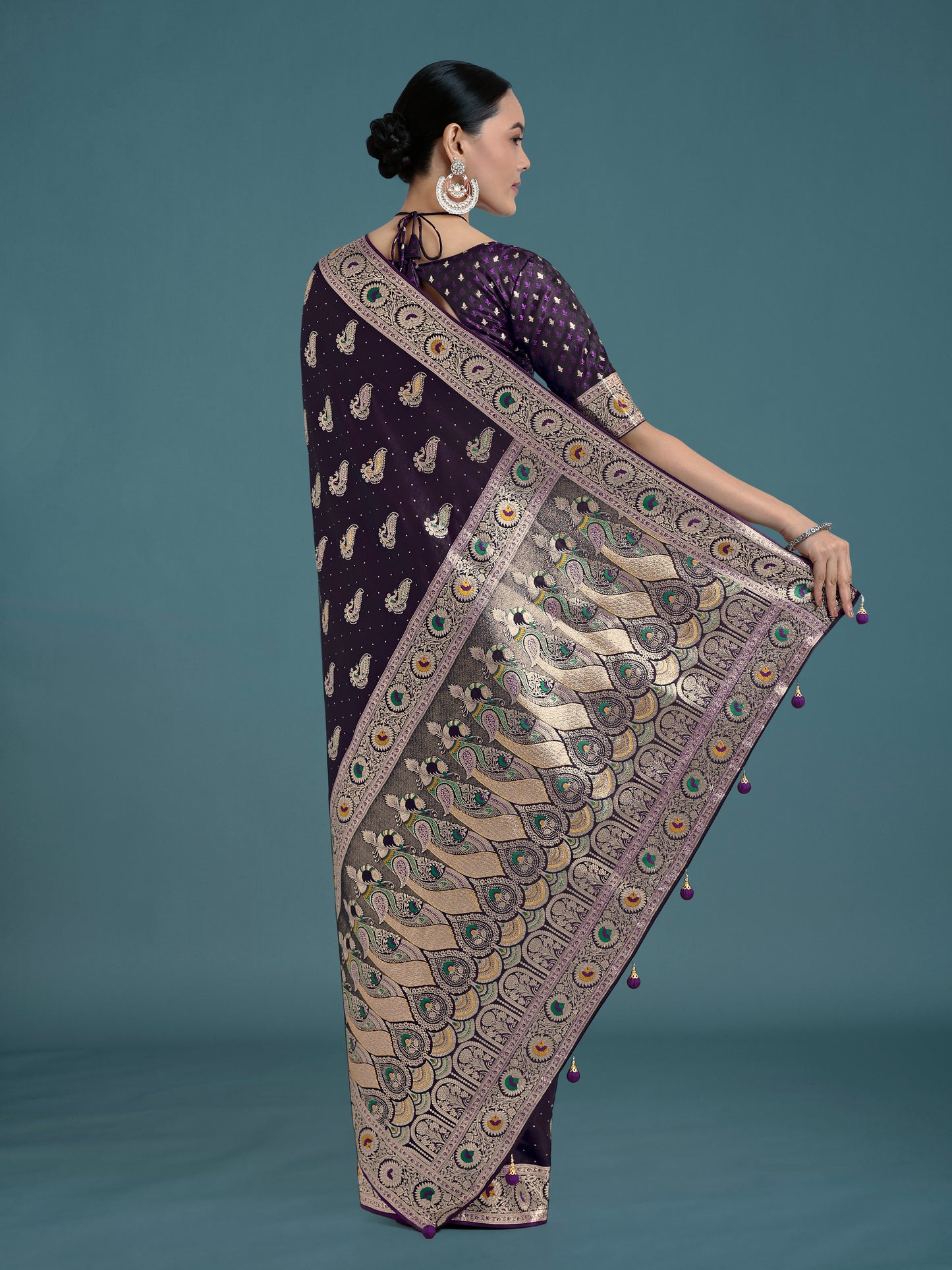 Dhiyona MJ Purple Color Festival Wear Banarasi Satin Silk Designer Zari Weaving Saree