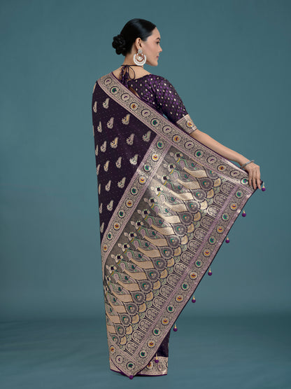 Dhiyona MJ Purple Color Festival Wear Banarasi Satin Silk Designer Zari Weaving Saree