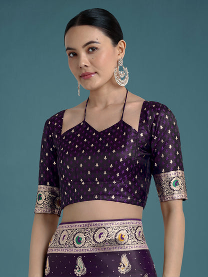 Dhiyona MJ Purple Color Festival Wear Banarasi Satin Silk Designer Zari Weaving Saree