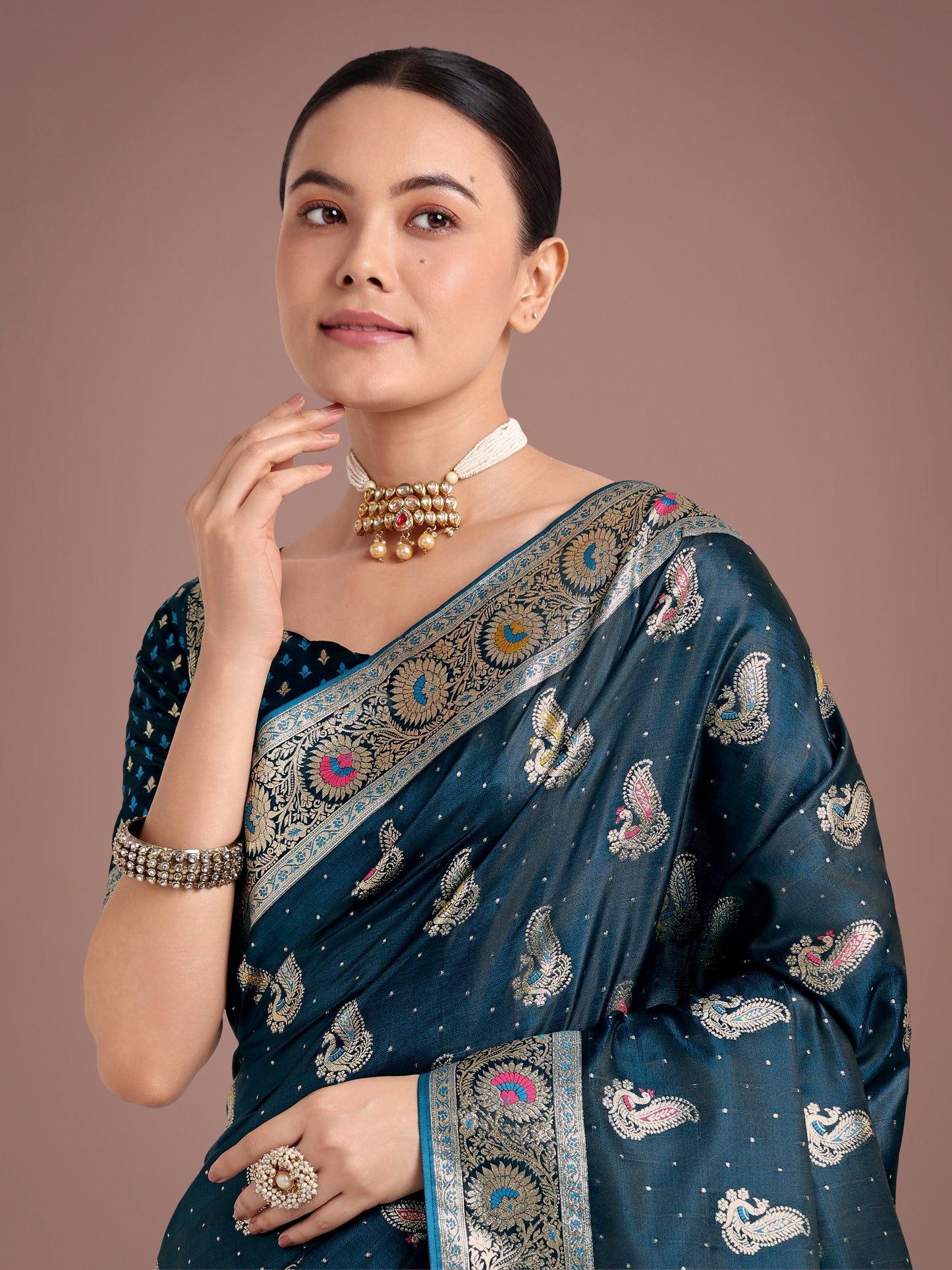 Dhiyona MJ Teal Color Festival Wear Banarasi Satin Silk Designer Zari Weaving Saree
