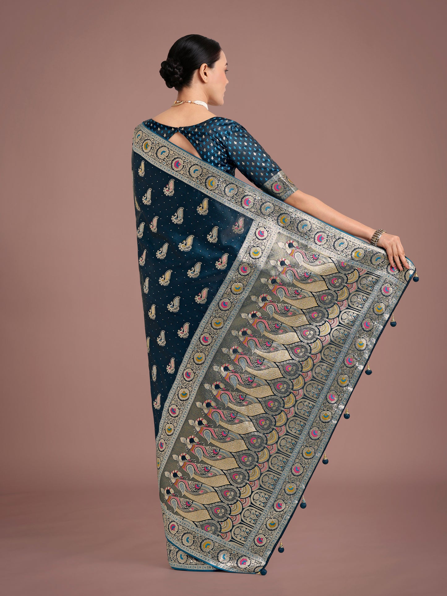 Dhiyona MJ Teal Color Festival Wear Banarasi Satin Silk Designer Zari Weaving Saree