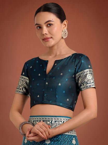 Dhiyona MJ Dark Teal Banarasi Satin Silk Saree with Intricate Zari Work with Rich Weaving Pattern