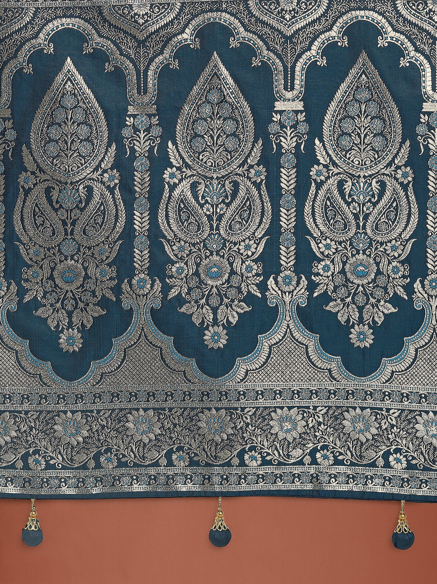 Dhiyona MJ Dark Teal Banarasi Satin Silk Saree with Intricate Zari Work with Rich Weaving Pattern