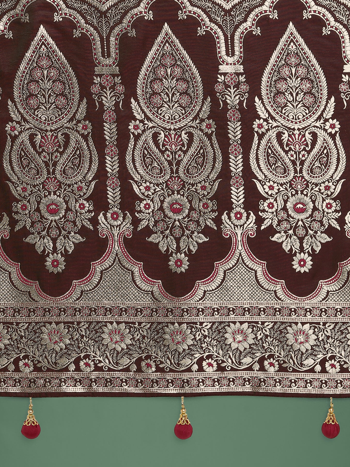 Dhiyona MJ Maroon Banarasi Satin Silk Saree with Intricate Zari Work with Rich Weaving Pattern