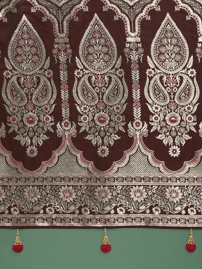 Dhiyona MJ Maroon Banarasi Satin Silk Saree with Intricate Zari Work with Rich Weaving Pattern