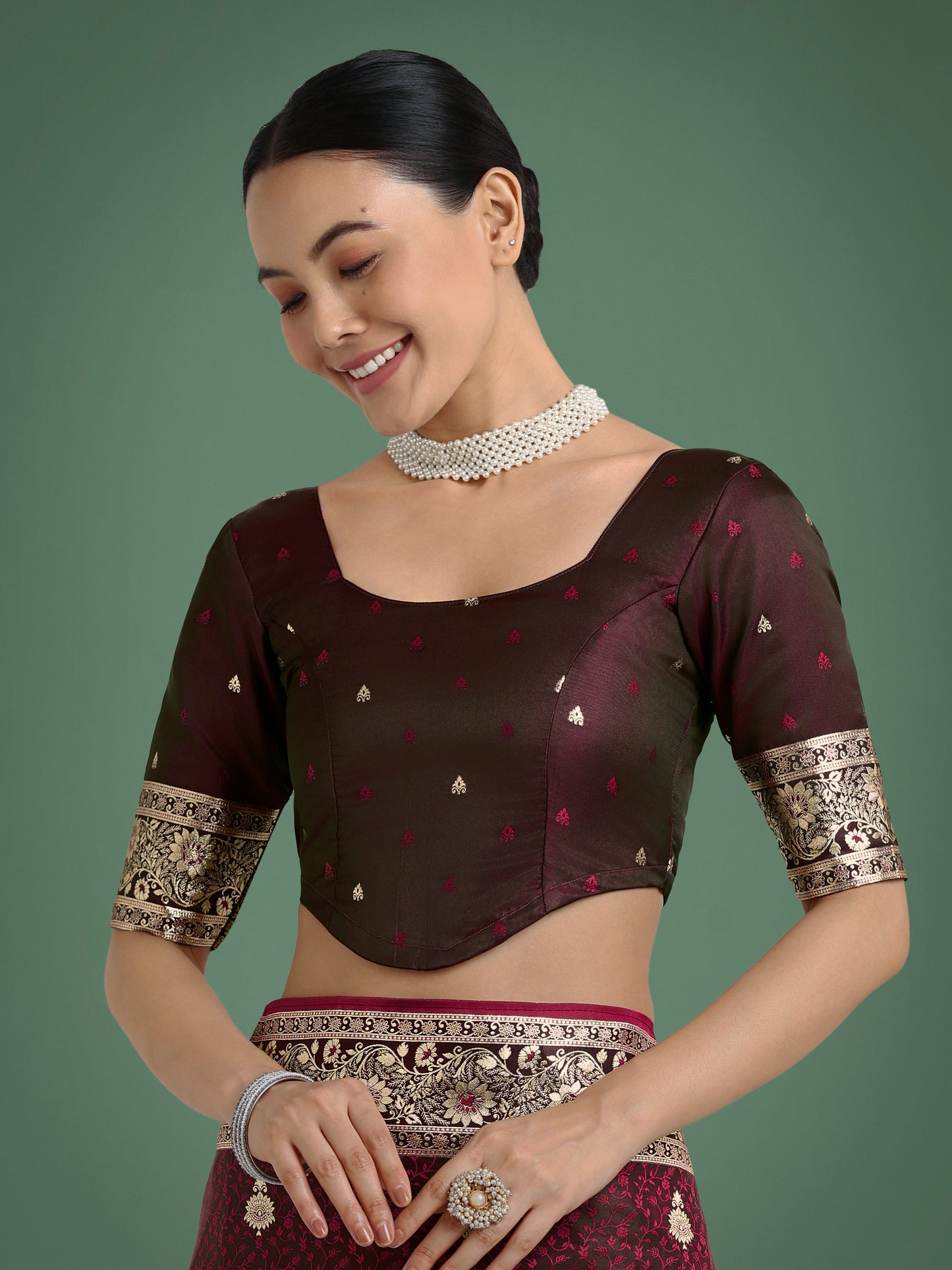 Dhiyona MJ Maroon Banarasi Satin Silk Saree with Intricate Zari Work with Rich Weaving Pattern