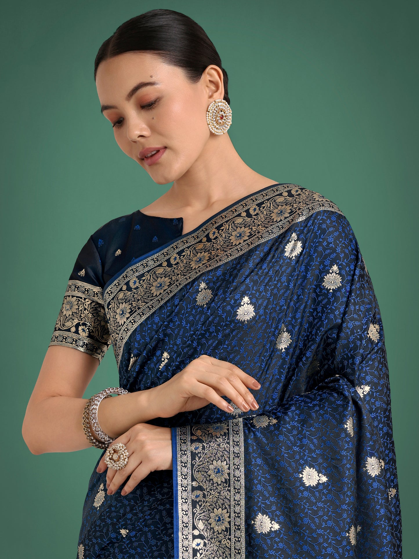 Dhiyona MJ Blue Banarasi Satin Silk Saree with Intricate Zari Work with Rich Weaving Pattern