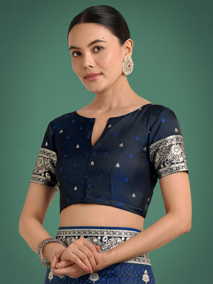 Dhiyona MJ Blue Banarasi Satin Silk Saree with Intricate Zari Work with Rich Weaving Pattern