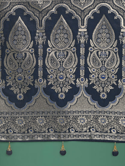Dhiyona MJ Blue Banarasi Satin Silk Saree with Intricate Zari Work with Rich Weaving Pattern