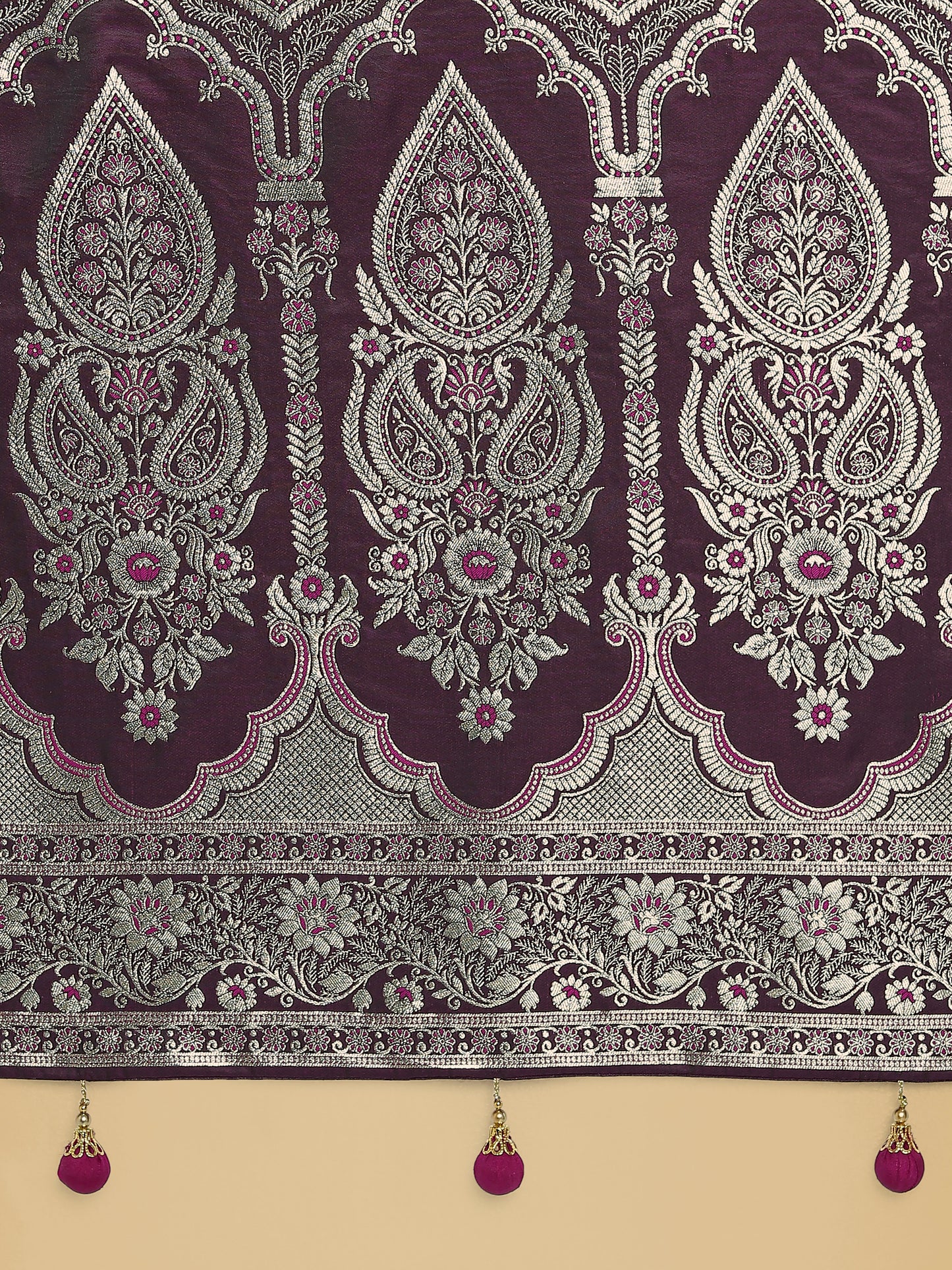 Dhiyona MJ Wine Banarasi Satin Silk Saree with Intricate Zari Work with Rich Weaving Pattern