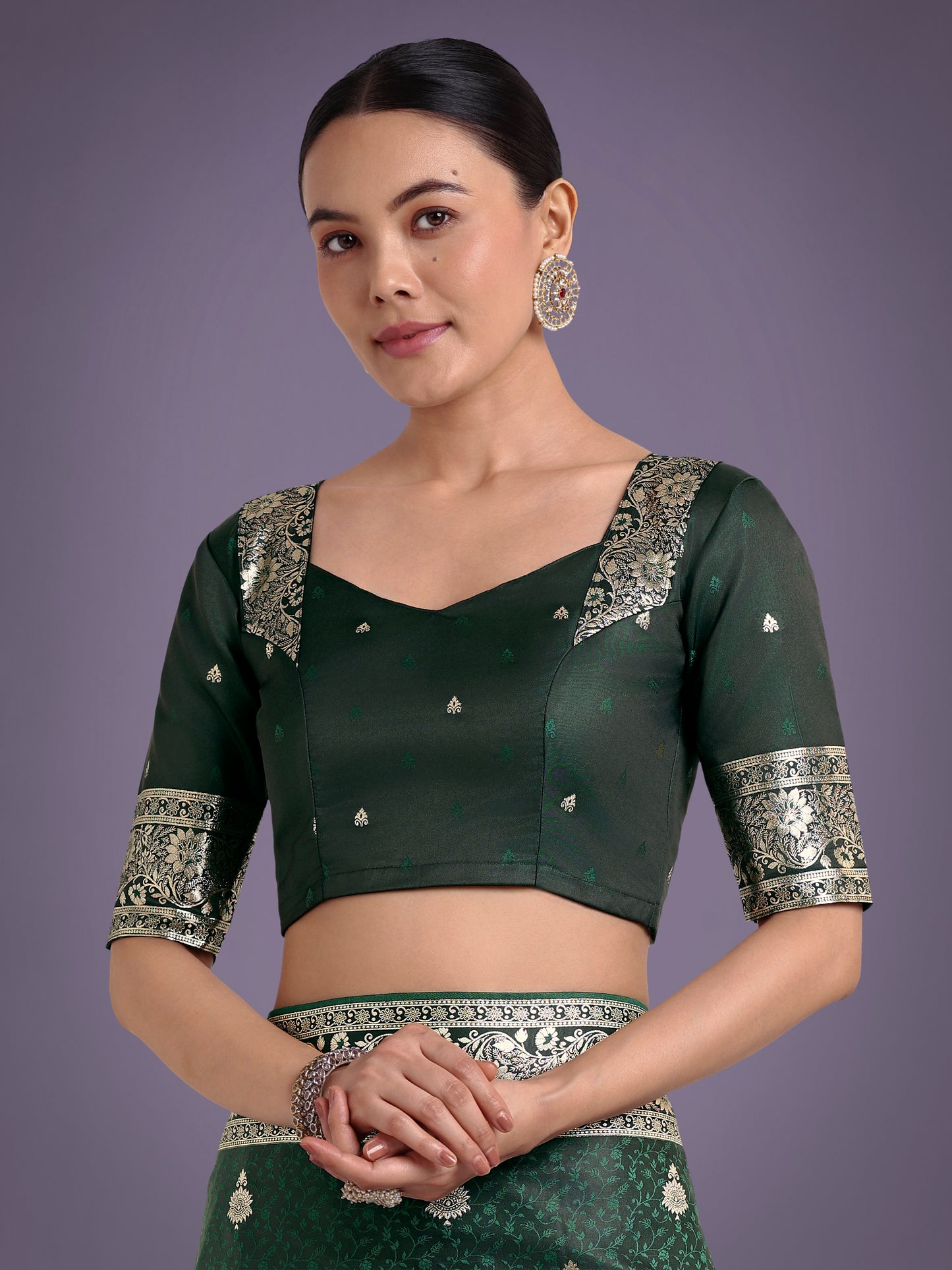 Dhiyona MJ Dark Green Banarasi Satin Silk Saree with Intricate Zari Work with Rich Weaving Pattern