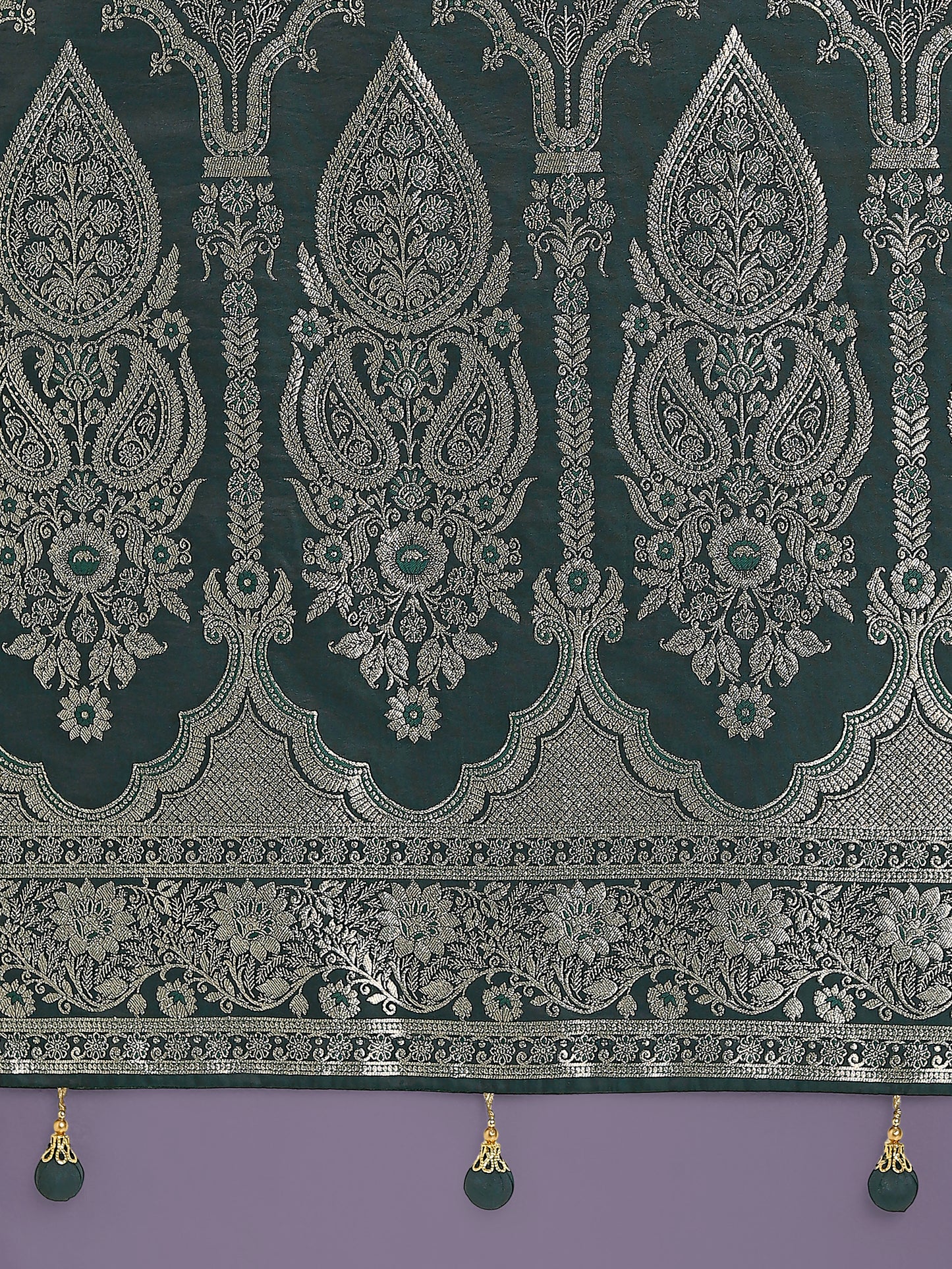 Dhiyona MJ Dark Green Banarasi Satin Silk Saree with Intricate Zari Work with Rich Weaving Pattern