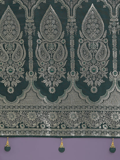 Dhiyona MJ Dark Green Banarasi Satin Silk Saree with Intricate Zari Work with Rich Weaving Pattern
