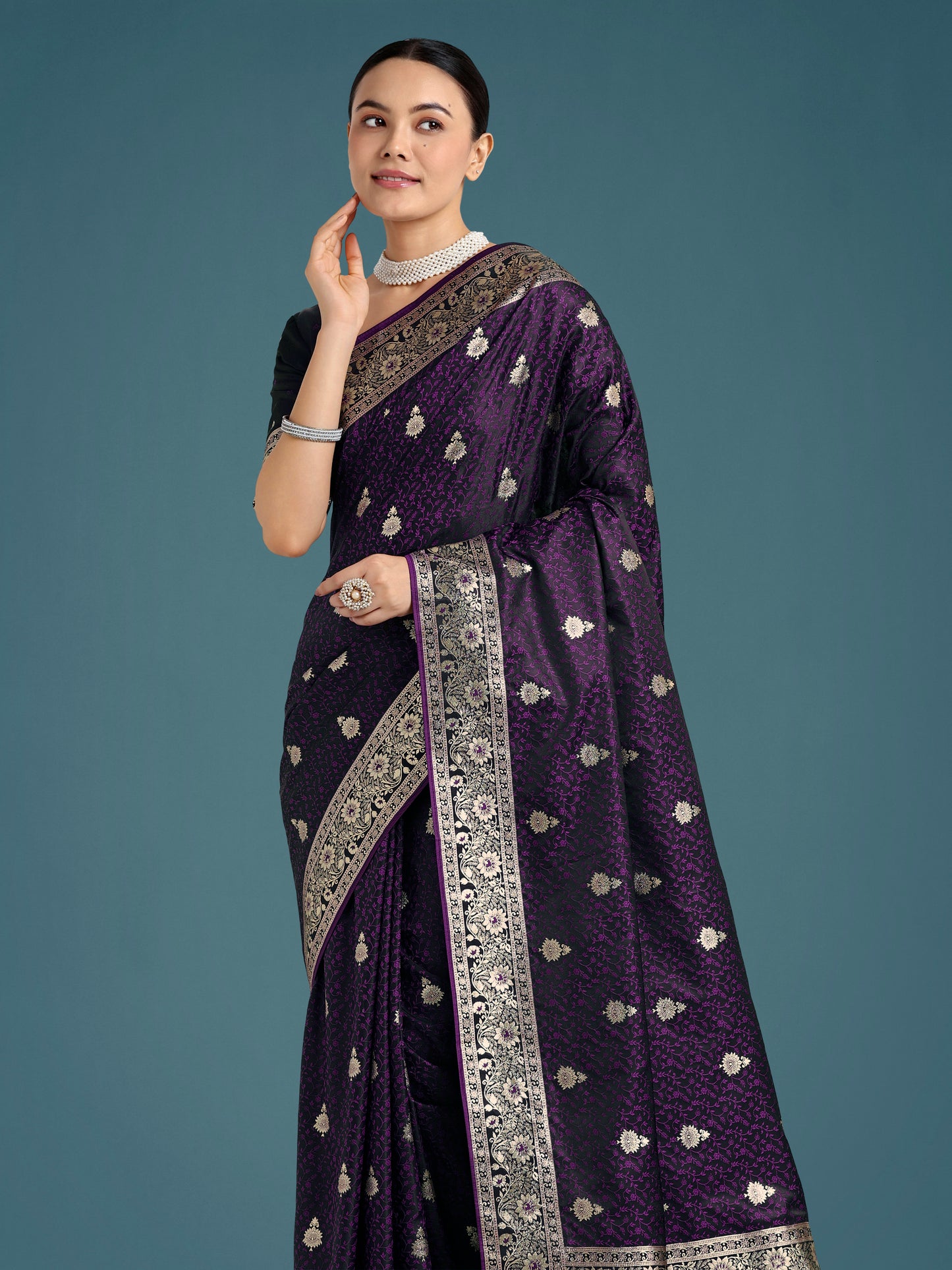 Dhiyona MJ Purple Banarasi Satin Silk Saree with Intricate Zari Work with Rich Weaving Pattern