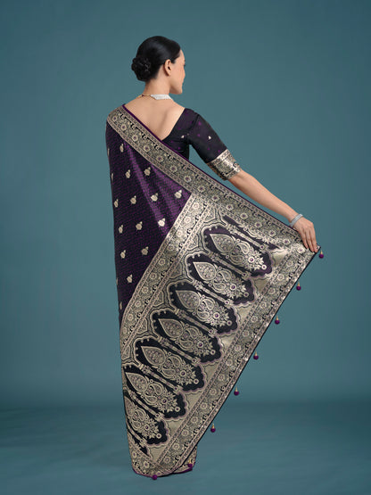 Dhiyona MJ Purple Banarasi Satin Silk Saree with Intricate Zari Work with Rich Weaving Pattern