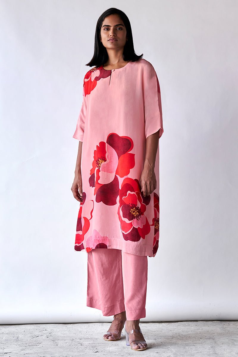 Women's Peach Bemberg Crepe Silk Co-ord Set