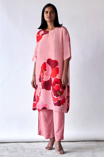 Women's Peach Bemberg Crepe Silk Co-ord Set
