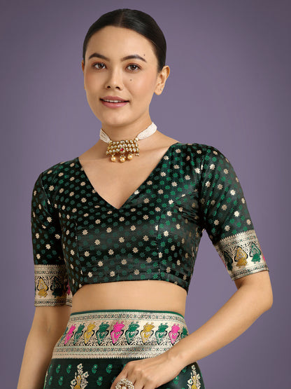 Dhiyona MJ Dark Green With Gold Bordar Banarasi Zari Woven Satin Saree