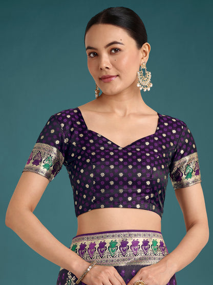 Dhiyona MJ Purple With Gold Bordar Banarasi Zari Woven Satin Saree