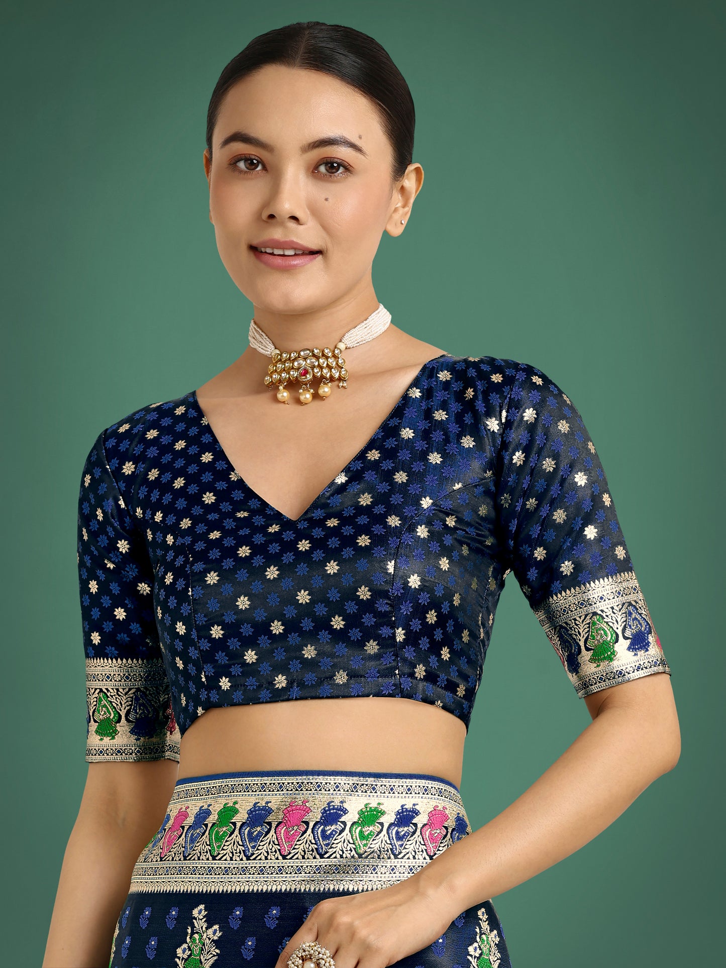 Dhiyona MJ Dark blue With Gold Bordar Banarasi Zari Woven Satin Saree