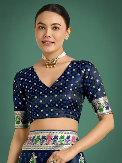 Dhiyona MJ Dark blue With Gold Bordar Banarasi Zari Woven Satin Saree