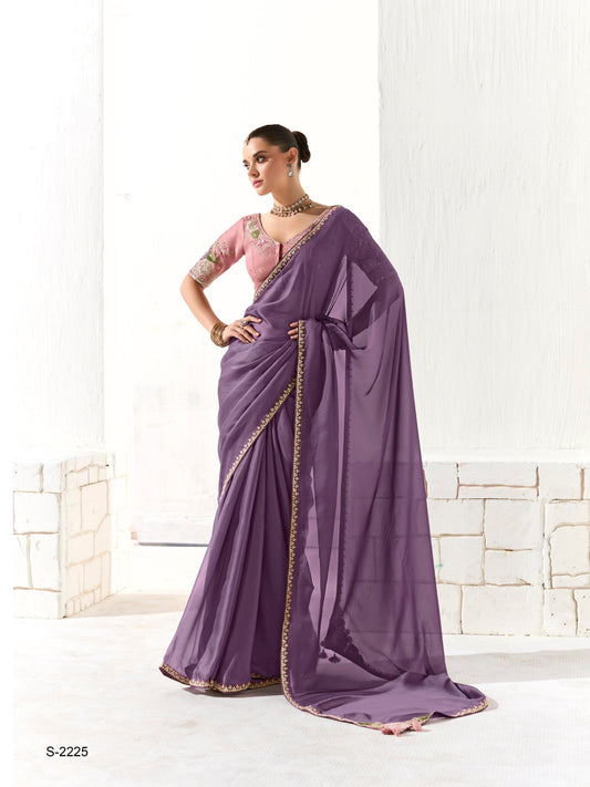 Dhiyona KM Women Royal Purple Silk Saree With Light Lavender Blouse “ A Symphony Of Shades
