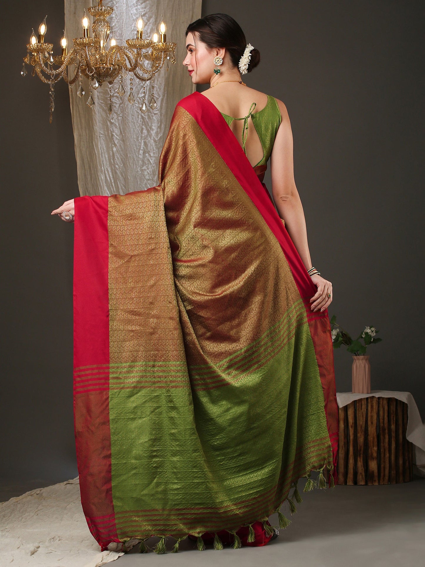 Women's Aura Silk Maroon Woven Design Designer Saree With Blouse Piece