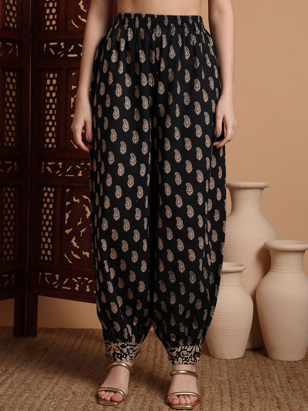 Dhiyona KL Women Ethnic Motifs Printed Panelled Pure Cotton Kurta with Harem Pants & With Dupatta